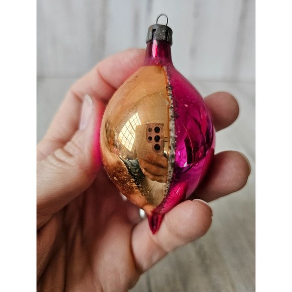 Vintage Poland indent reflector pink mini ornament glass Xmas glitter tree - Picture 5 of 9